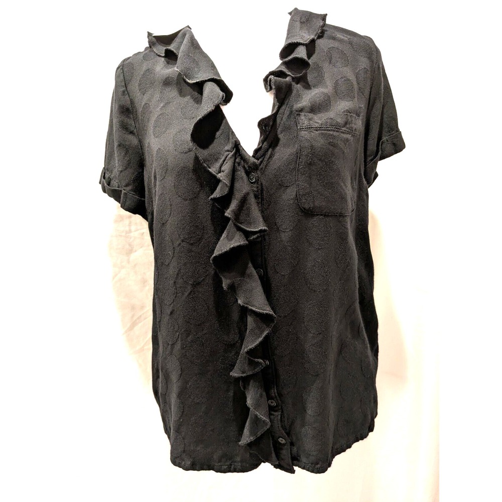 NWT Maeve Anthropologie Womens Witchy Ruffle Polka Dot Pocket Blouse Black Sz: M